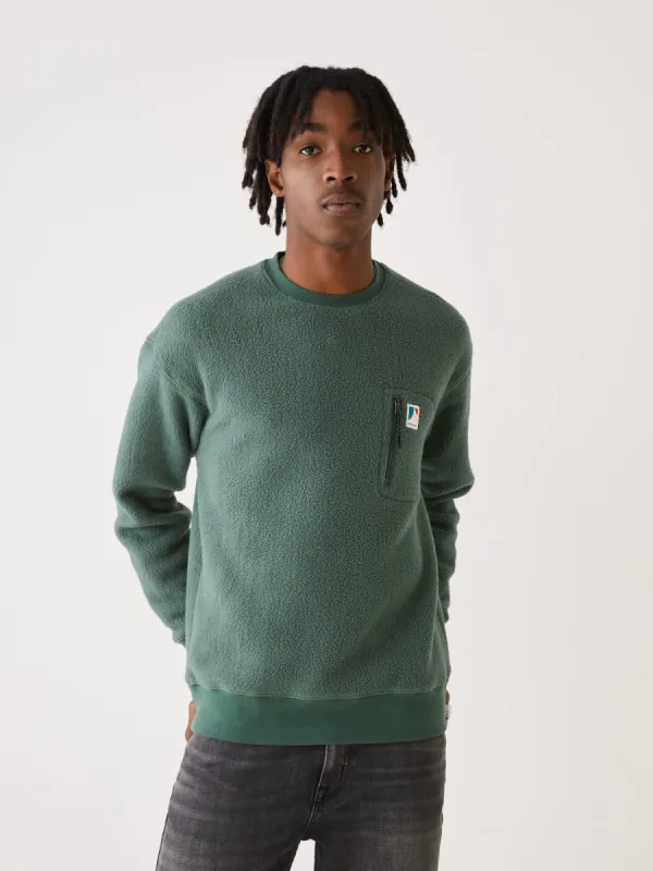 The Polar Fleece Crewneck Sweater in Dark Green sold by Frank & Oak