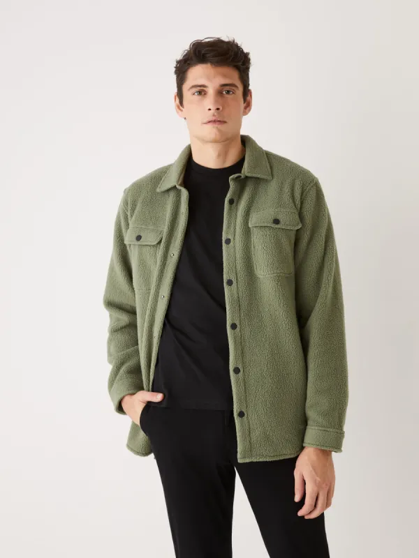The Polar Fleece Overshirt in Oil Green sold by Frank & Oak