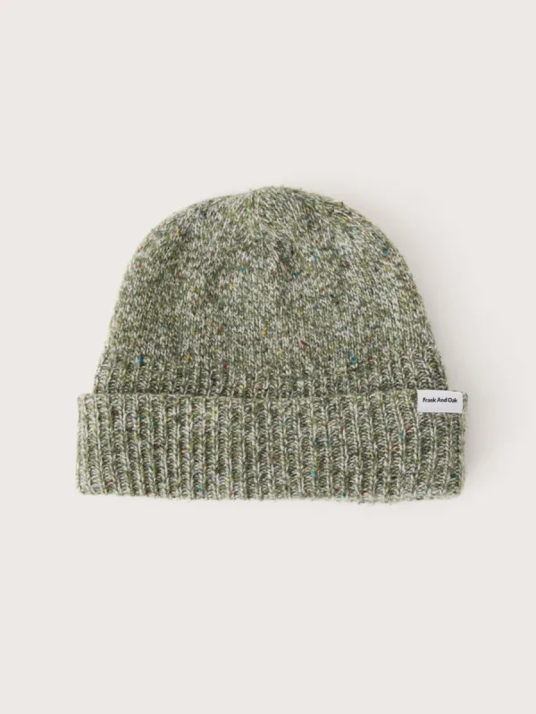 The Lambswool Beanie in Olive sold by Frank & Oak