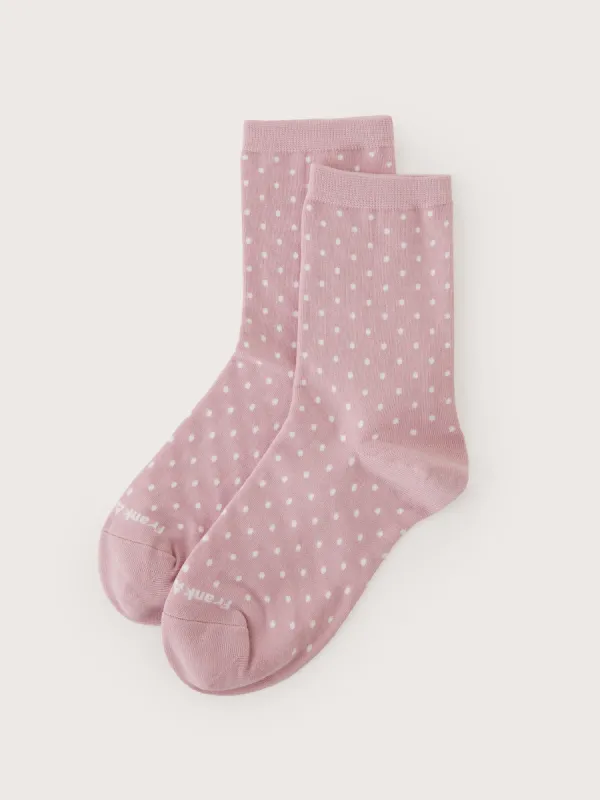The Dotted Calf-Length Socks in Pink Lilac sold by Frank & Oak