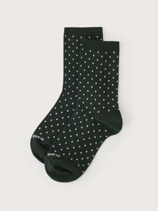 The Dotted Calf-Length Socks in Pine Grove sold by Frank & Oak