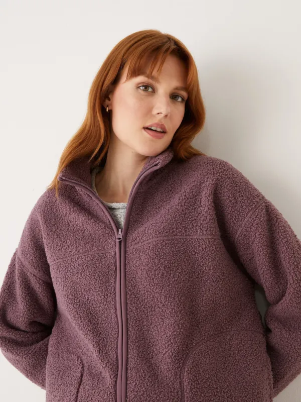 The Pile Fleece Overpiece in Purple sold by Frank & Oak