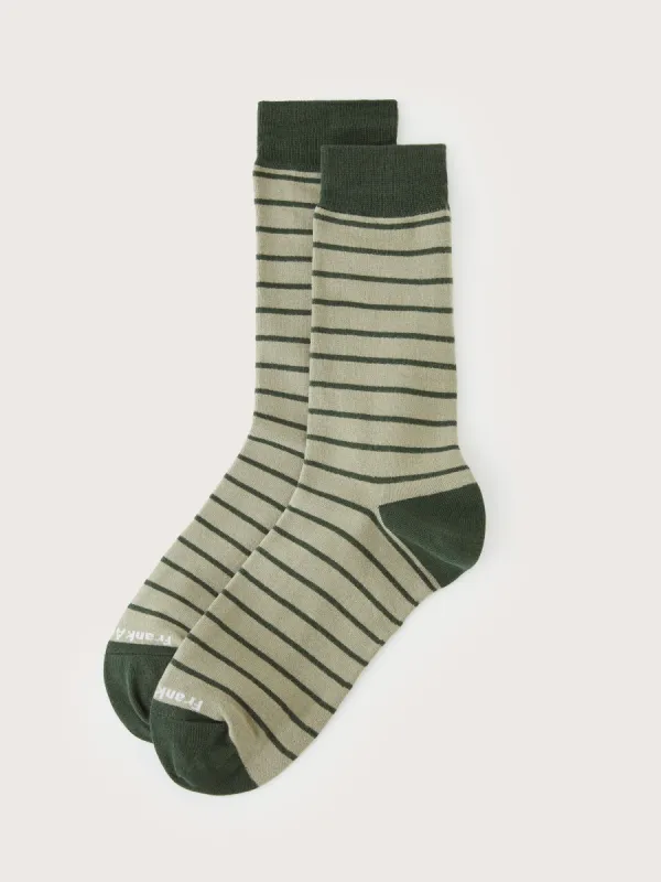The Striped Calf-Length Socks in Oil Green sold by Frank & Oak