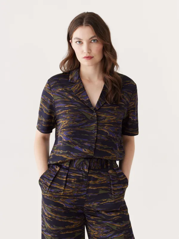 The Printed Camp Collar Blouse in Dark Blue sold by Frank & Oak