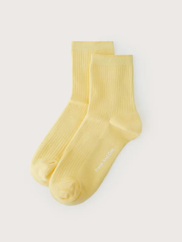 The Organic Cotton Ribbed Socks in Sunlight Yellow sold by Frank & Oak