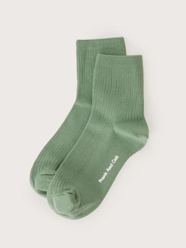 The Organic Cotton Ribbed Socks in Green sold by Frank & Oak