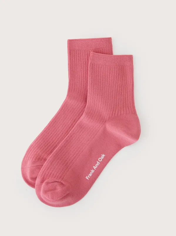 The Organic Cotton Ribbed Socks in Pink sold by Frank & Oak