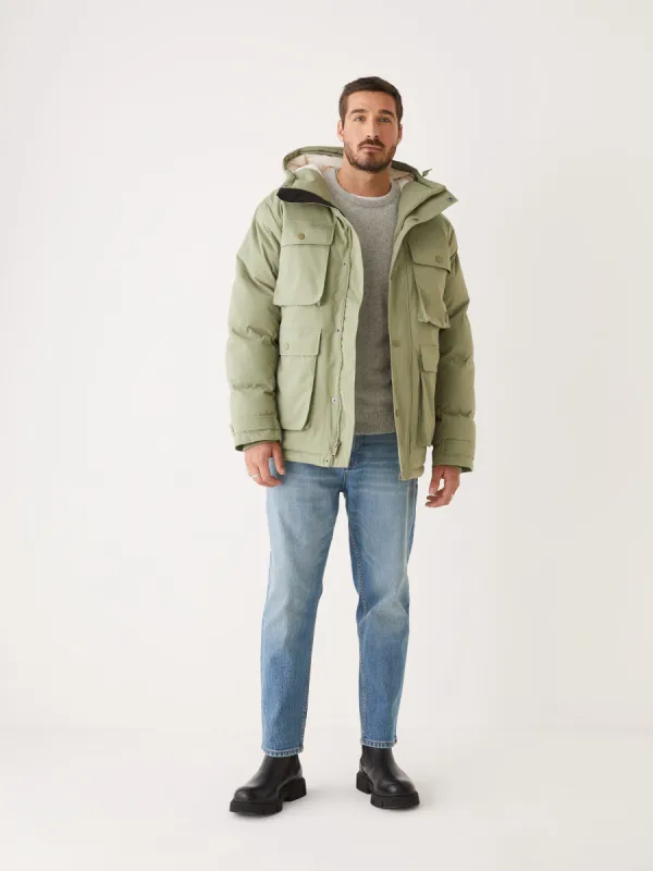 The Melville Puffer Coat in Oil Green made by Frank & Oak