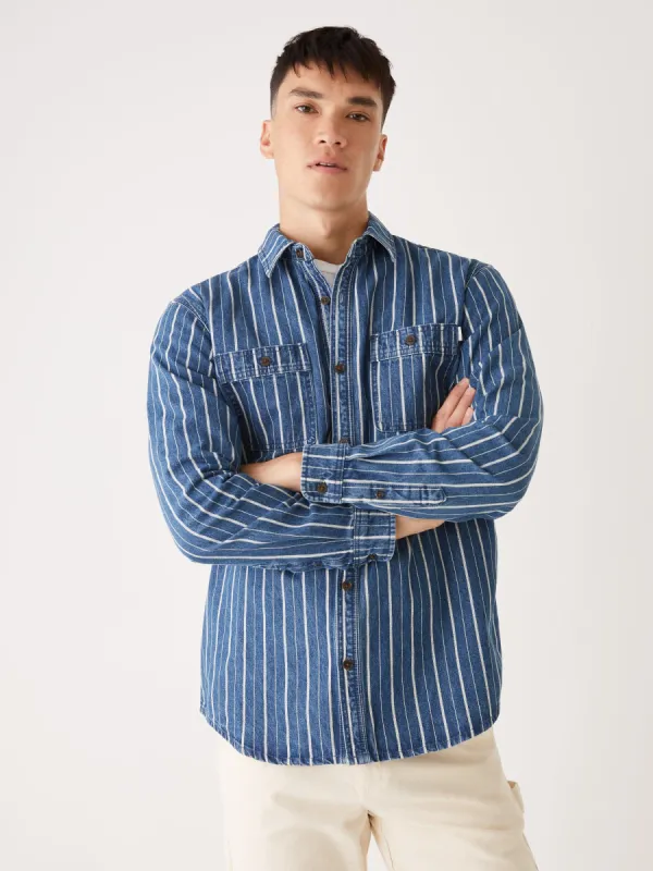 The Striped Denim Shirt in Navy sold by Frank & Oak