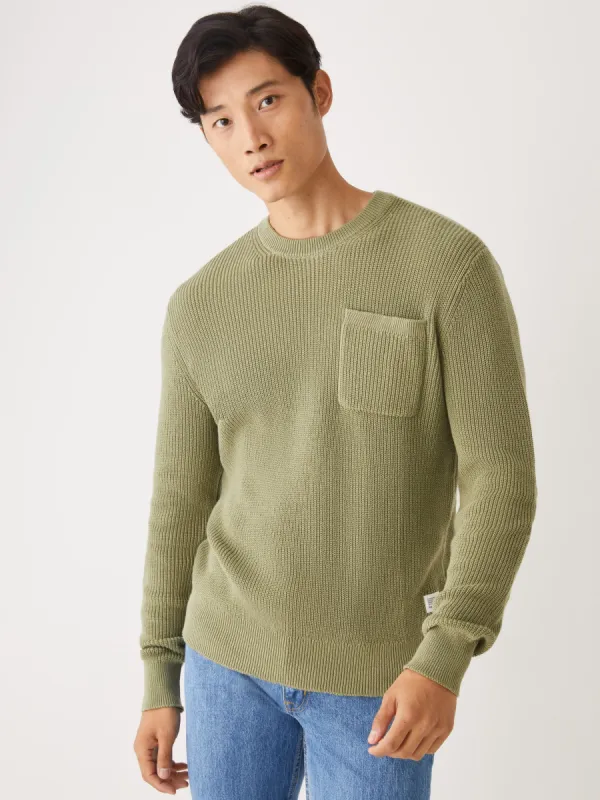 The Crewneck Utility Sweater in Oil Green sold by Frank & Oak