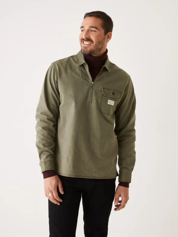 The Half-Zip Twill Popover Overshirt in Khaki sold by Frank & Oak