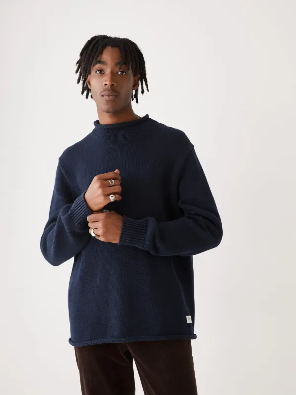 The Mockneck Fisherman Sweater in Deep Blue sold by Frank & Oak