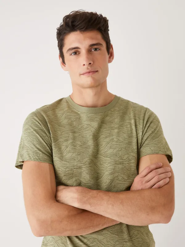 The Topographic Print T-Shirt in Oil Green sold by Frank & Oak