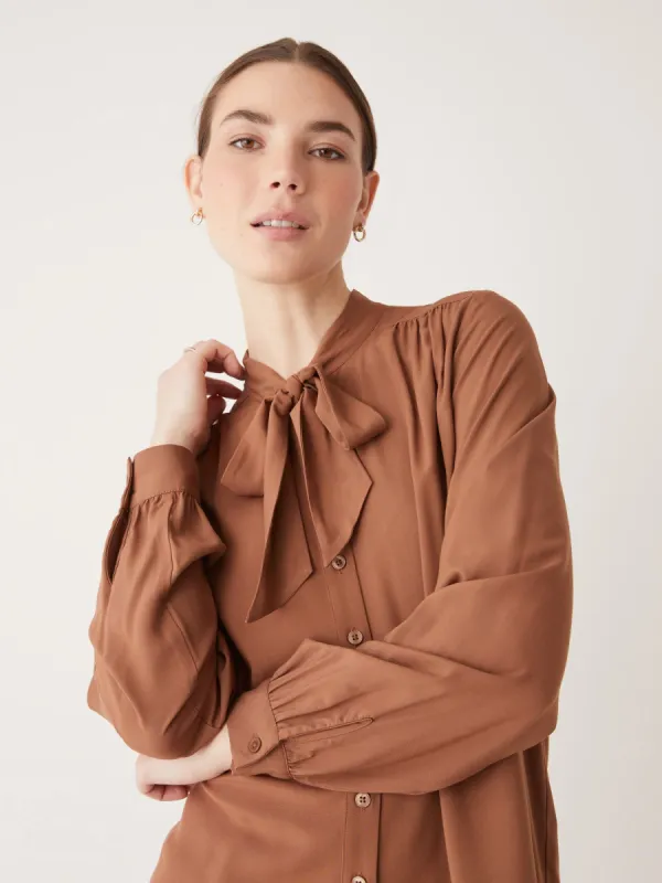 The Tie Neck Blouse in Brown sold by Frank & Oak