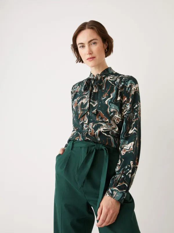 The Printed Tie Neck Blouse in Dark Blue sold by Frank & Oak