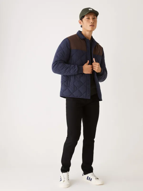 The Skyline Reversible Collared Jacket in Dark Blue sold by Frank & Oak