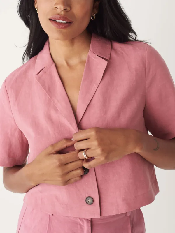 The Cropped Blazer in Faded Rose sold by Frank & Oak