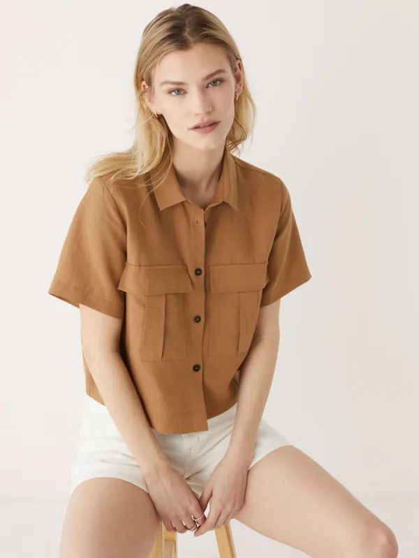 The Utility Boxy Shirt in Amber sold by Frank & Oak