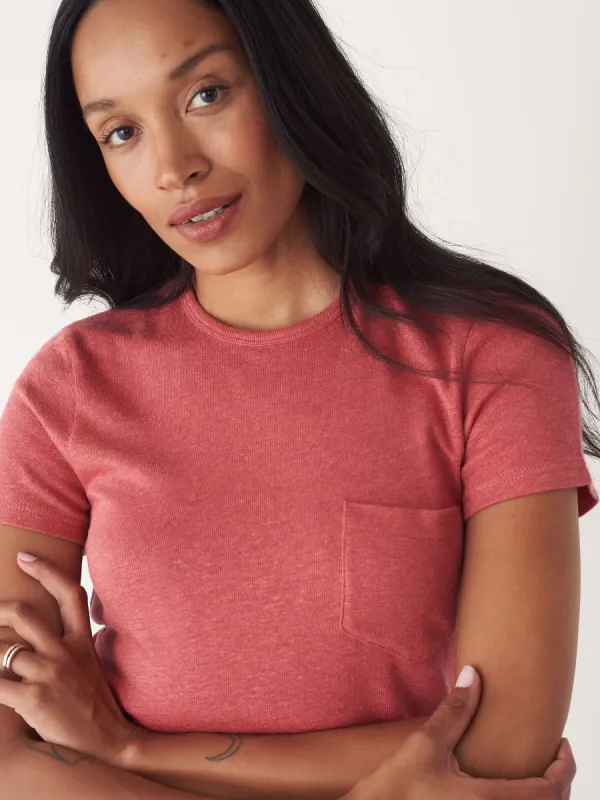 The Fluid Linen T-Shirt in Hibiscus Red sold by Frank & Oak