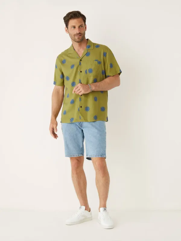 The Sun Print Camp Collar in Khaki Green sold by Frank & Oak