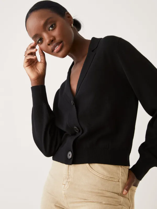 The Merino Wool Collared Cardigan in Black sold by Frank & Oak