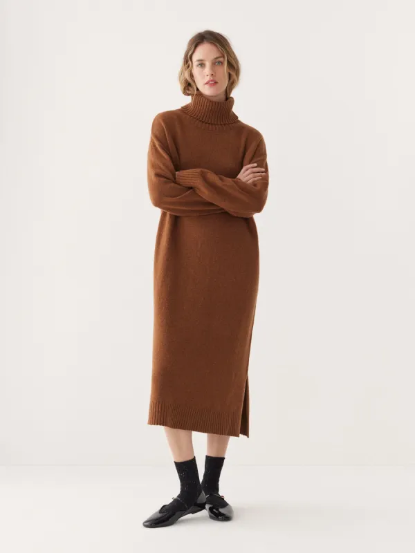 The Turtleneck Sweater Dress in Caramel sold by Frank & Oak