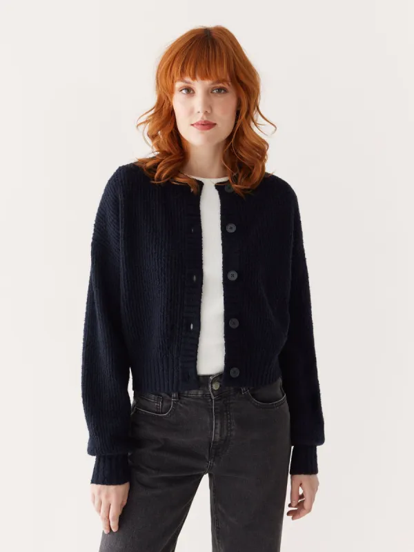 The Seawool® Sweater Cardigan in Dark Blue sold by Frank & Oak