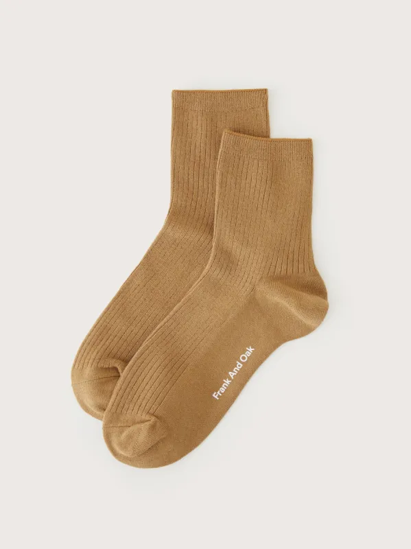 The Organic Cotton Ribbed Socks in Tan sold by Frank & Oak