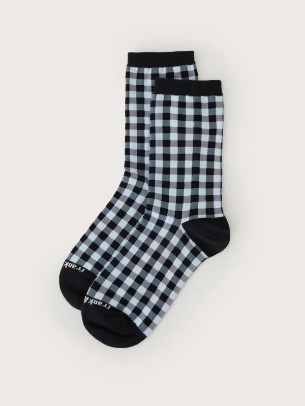 The Organic Cotton Gingham Socks in Navy sold by Frank & Oak