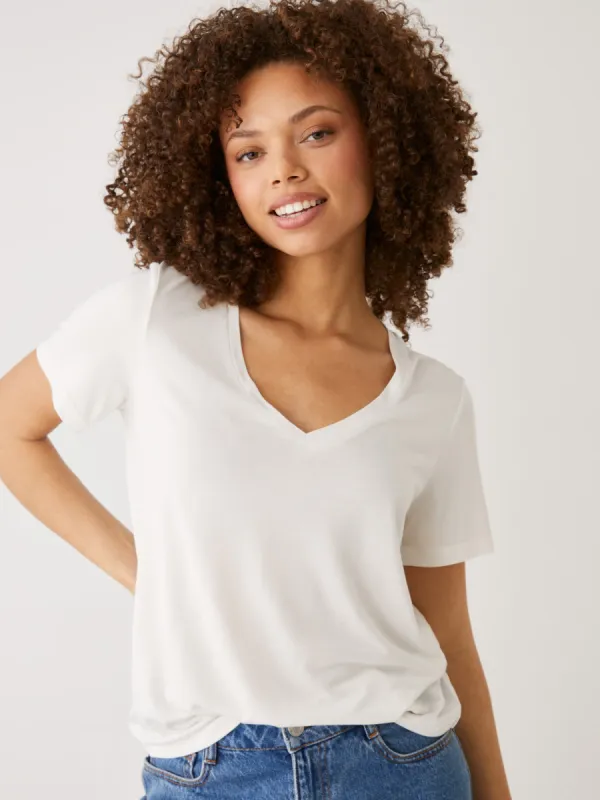 The SuperSoft V-Neck T-Shirt in White sold by Frank & Oak