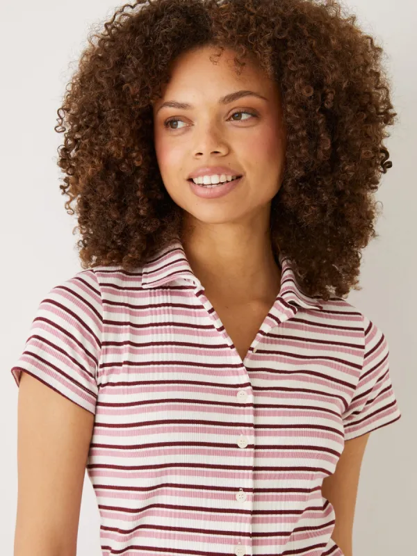 The Slim Fit Button-Up T-Shirt in Pink sold by Frank & Oak