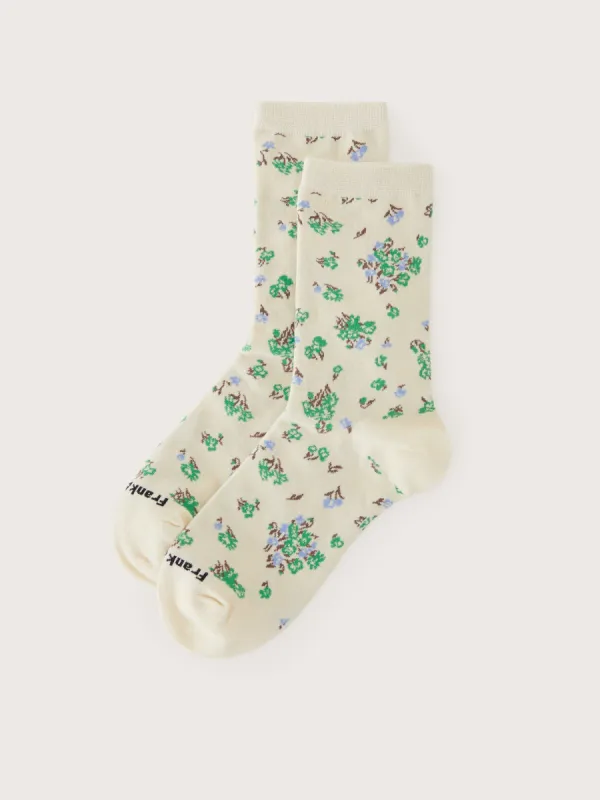 The Organic Cotton Floral Socks in Beige sold by Frank & Oak
