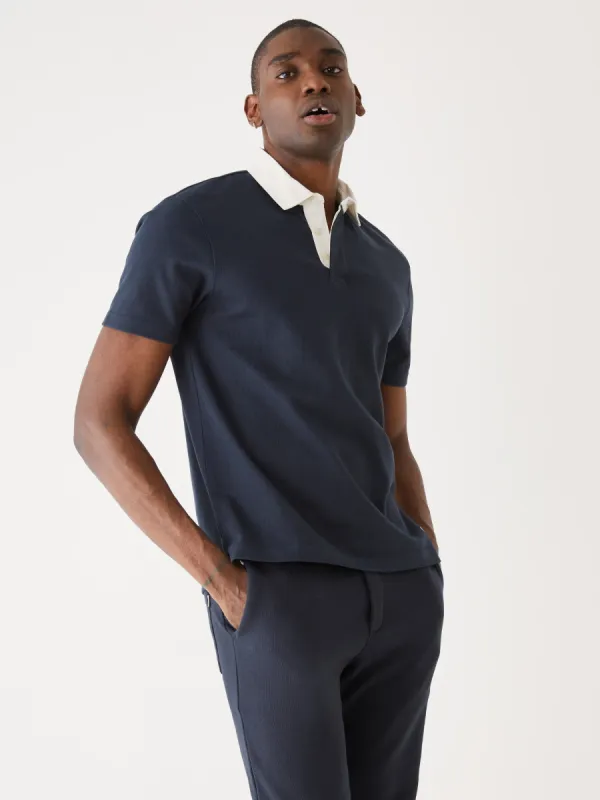 The Short Sleeve Rugby Polo Shirt in Deep Blue sold by Frank & Oak