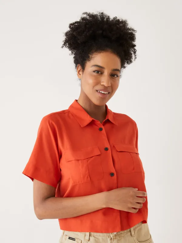 The Cropped Utility Shirt in Fiery Red sold by Frank & Oak