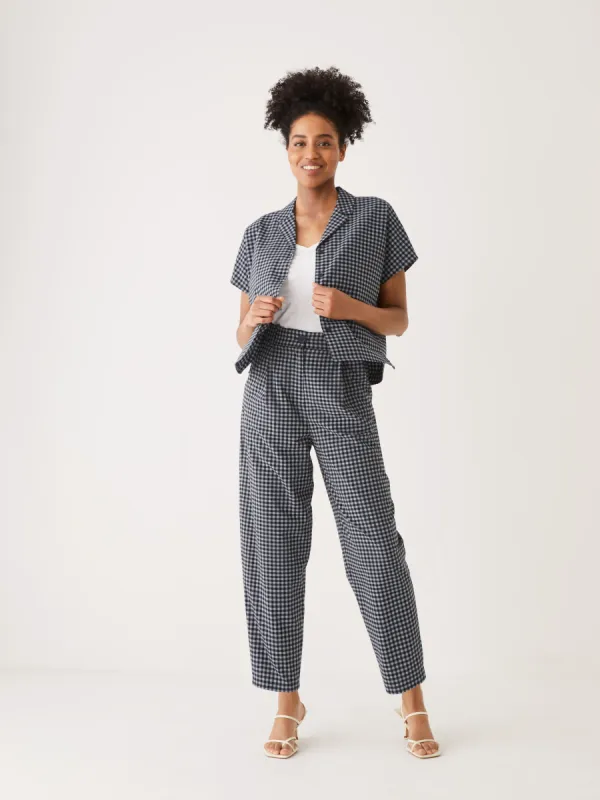 The Gingham Amelia Balloon Fit Pant in Navy sold by Frank & Oak
