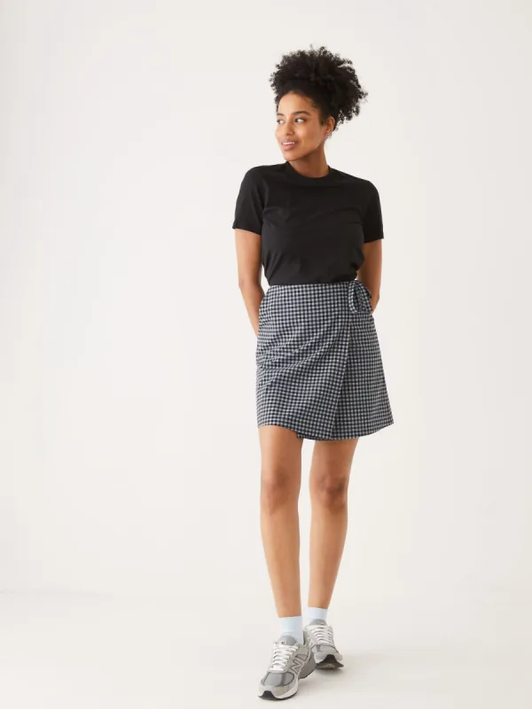 The Gingham Wrap Mini Skort in Navy sold by Frank & Oak