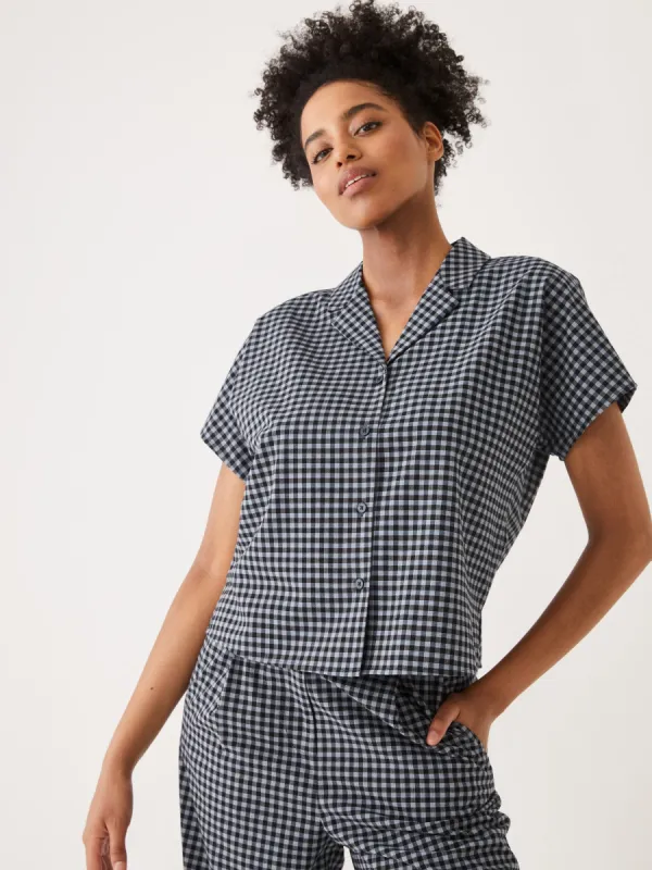 The Gingham Camp Collar blouse in Navy sold by Frank & Oak