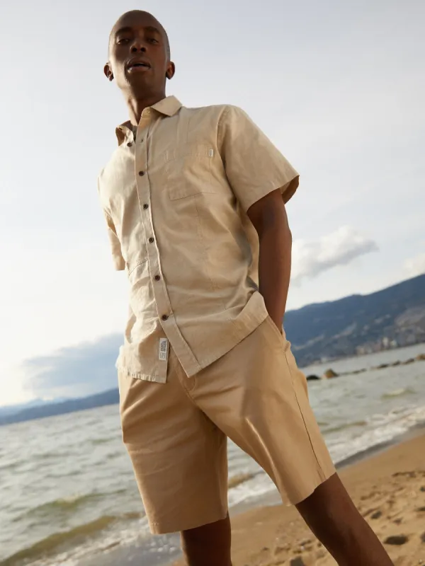 The Short Sleeve Chambray Shirt in Beige sold by Frank & Oak