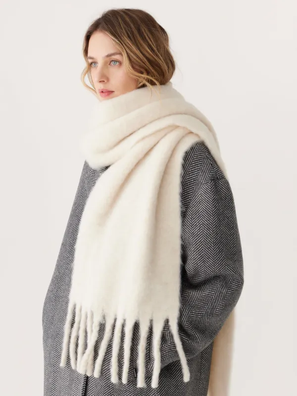 The Fuzzy Scarf in White sold by Frank & Oak