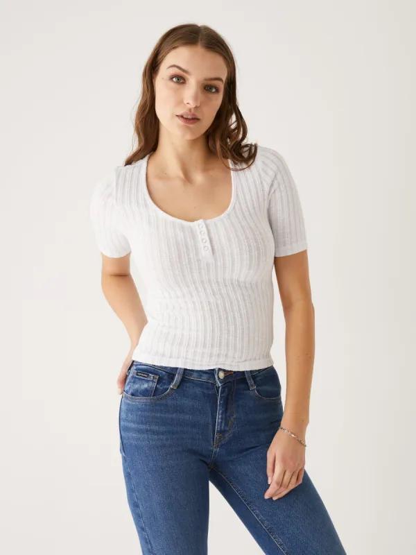 The Henley Pointelle Top in Bright White sold by Frank & Oak