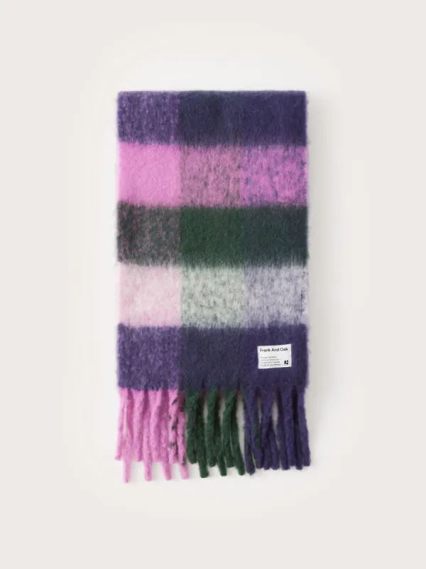 The Patterned Fuzzy Scarf in Mulberry sold by Frank & Oak