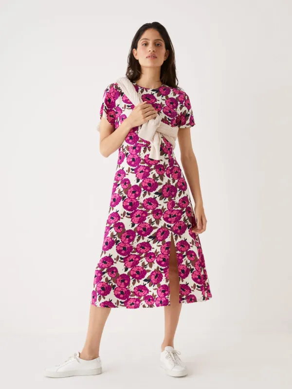 The Printed Midi Dress in Fuchsia sold by Frank & Oak