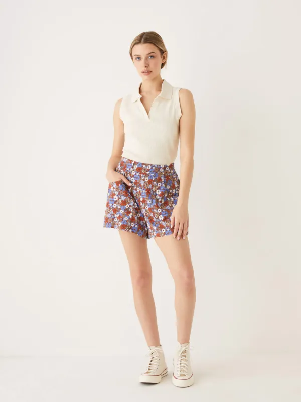 The Floral Pull On Short in Dazzling Blue sold by Frank & Oak