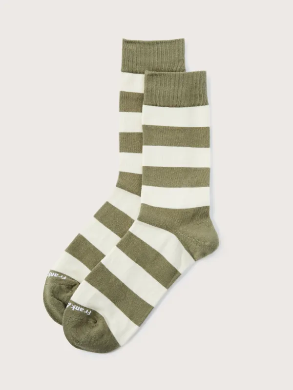 The Striped Calf-Length Socks in Lichen Green sold by Frank & Oak