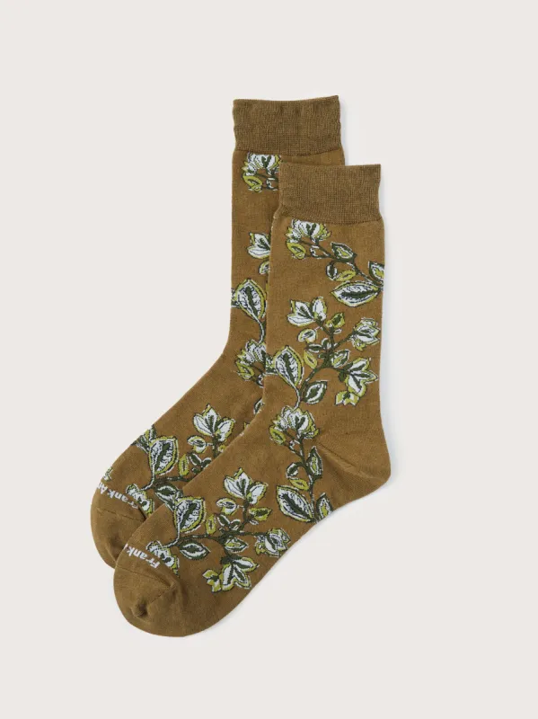 The Leaf Calf-Length Socks in Dark Olive sold by Frank & Oak