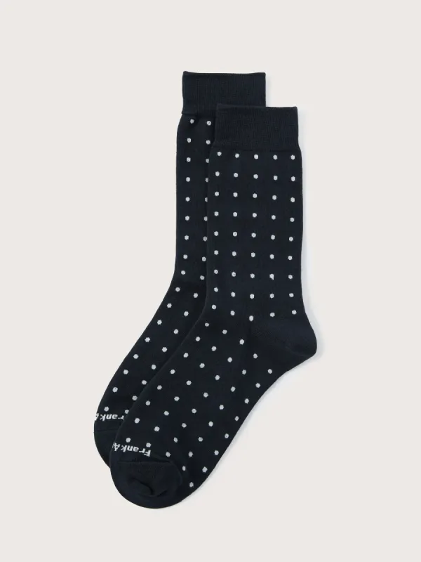 The Dotted Calf-Length Socks in Deep Blue sold by Frank & Oak