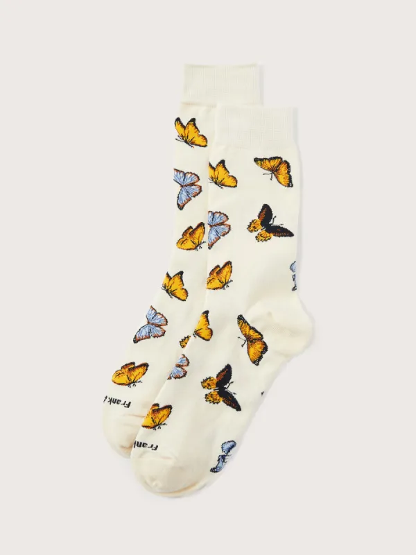 The Butterfly Calf-Length Socks in White sold by Frank & Oak