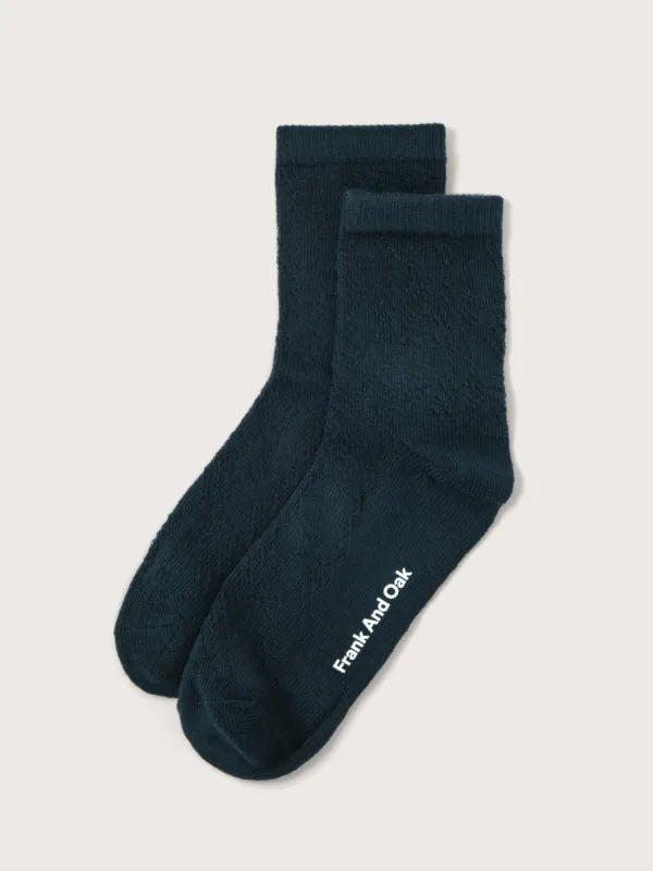 The Quarter Length Pointelle Socks in Dark Green sold by Frank & Oak