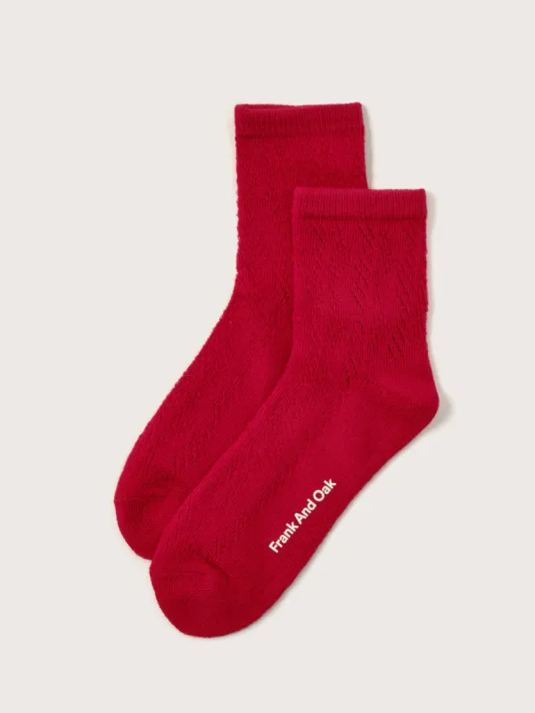 The Quarter Length Pointelle Socks in Persian Red sold by Frank & Oak