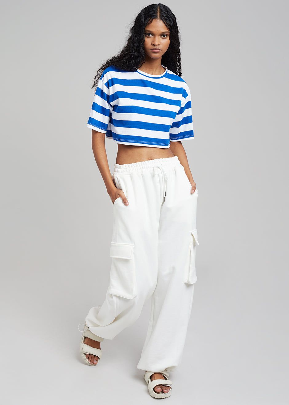 Karina Cropped T-Shirt - Cobalt/White sold by Frankie Shop